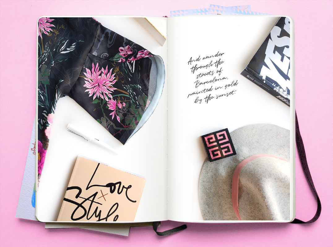 Open notebook pages with a finished kimono sleeve and books