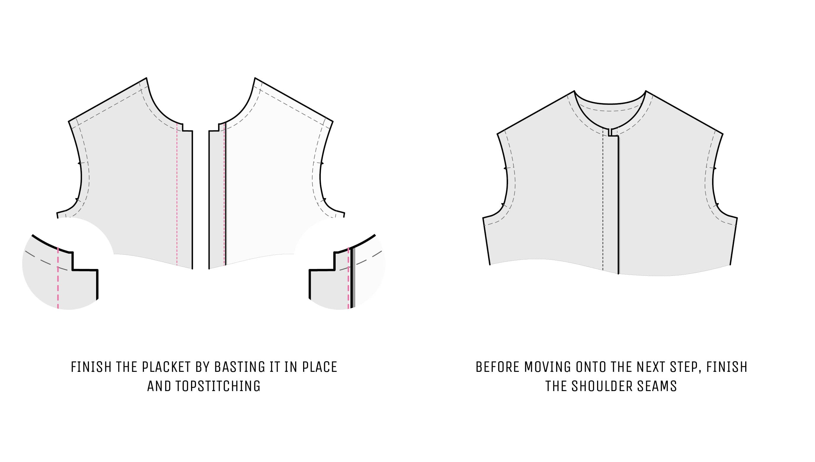 Finish the Placket and Shoulder Seams