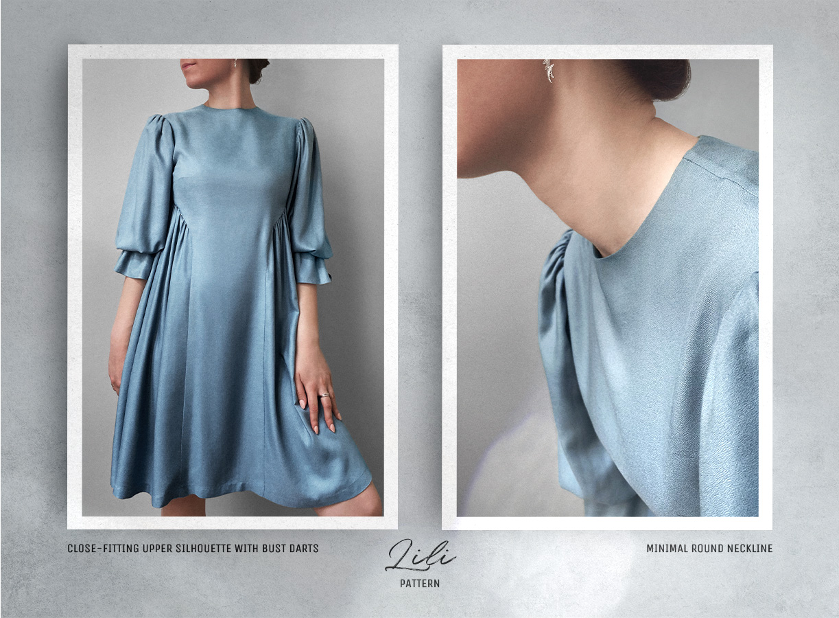 Front view of the Lili Dress Sewing Pattern.