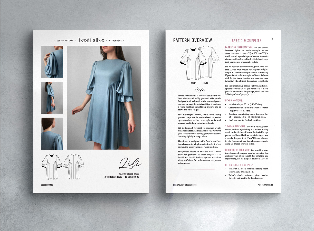 Overview of the Lili Dress Sewing Pattern PDF pages.