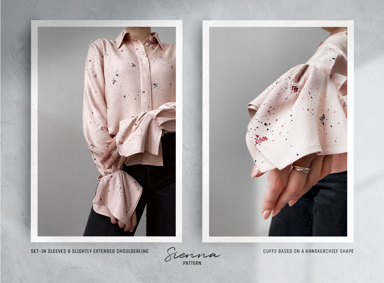 Cuff detail of the Sienna Blouse Sewing Pattern (View A). Cuff detail of the Sienna Blouse Sewing Pattern (View A).