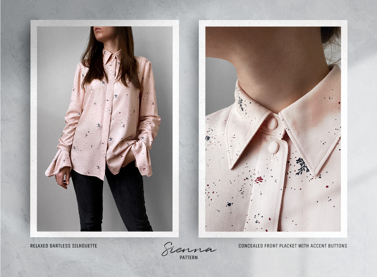 Front view of the Sienna Blouse Sewing Pattern (View A).