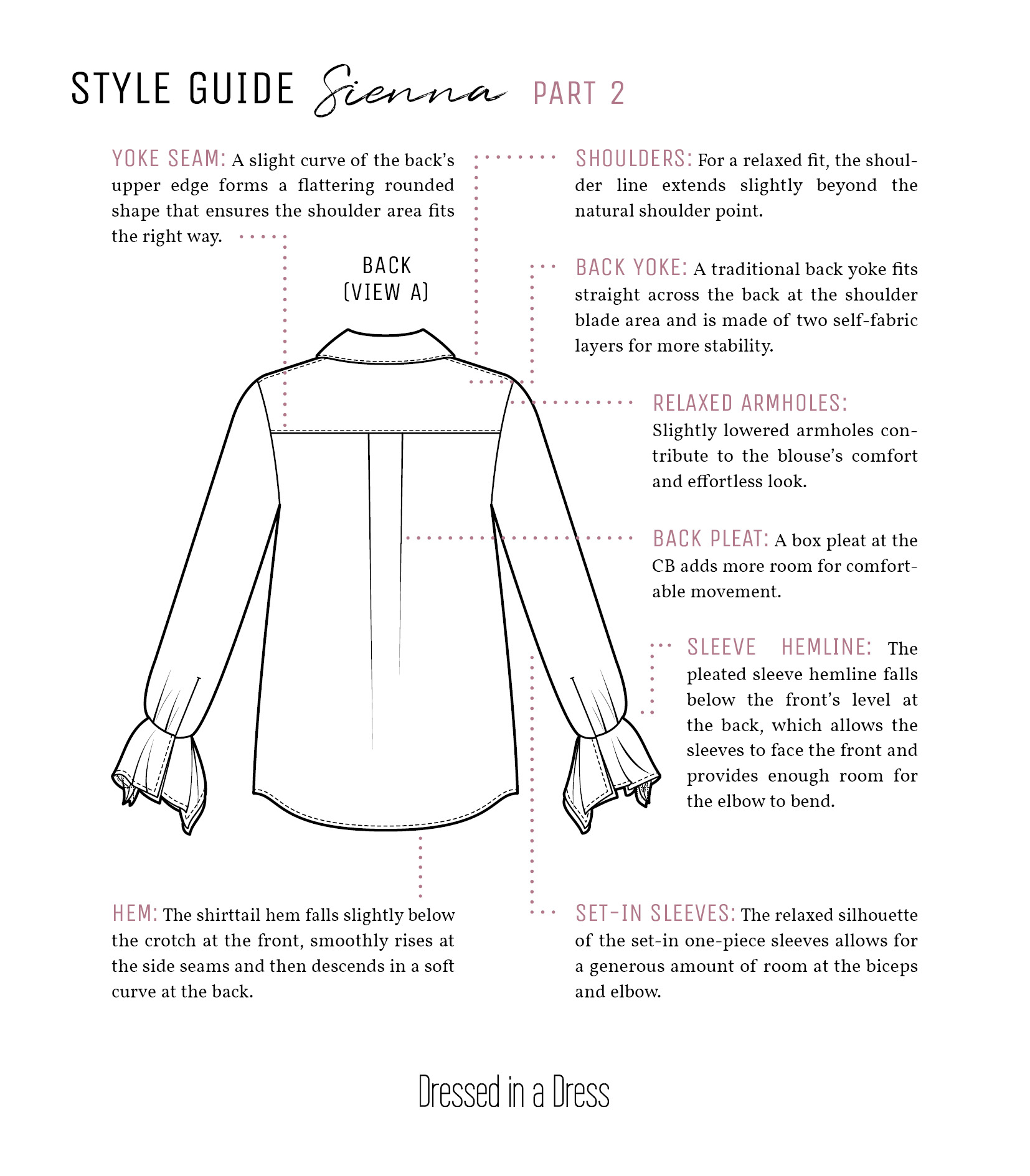 Style guide page 2 for the Sienna Blouse Sewing Pattern.