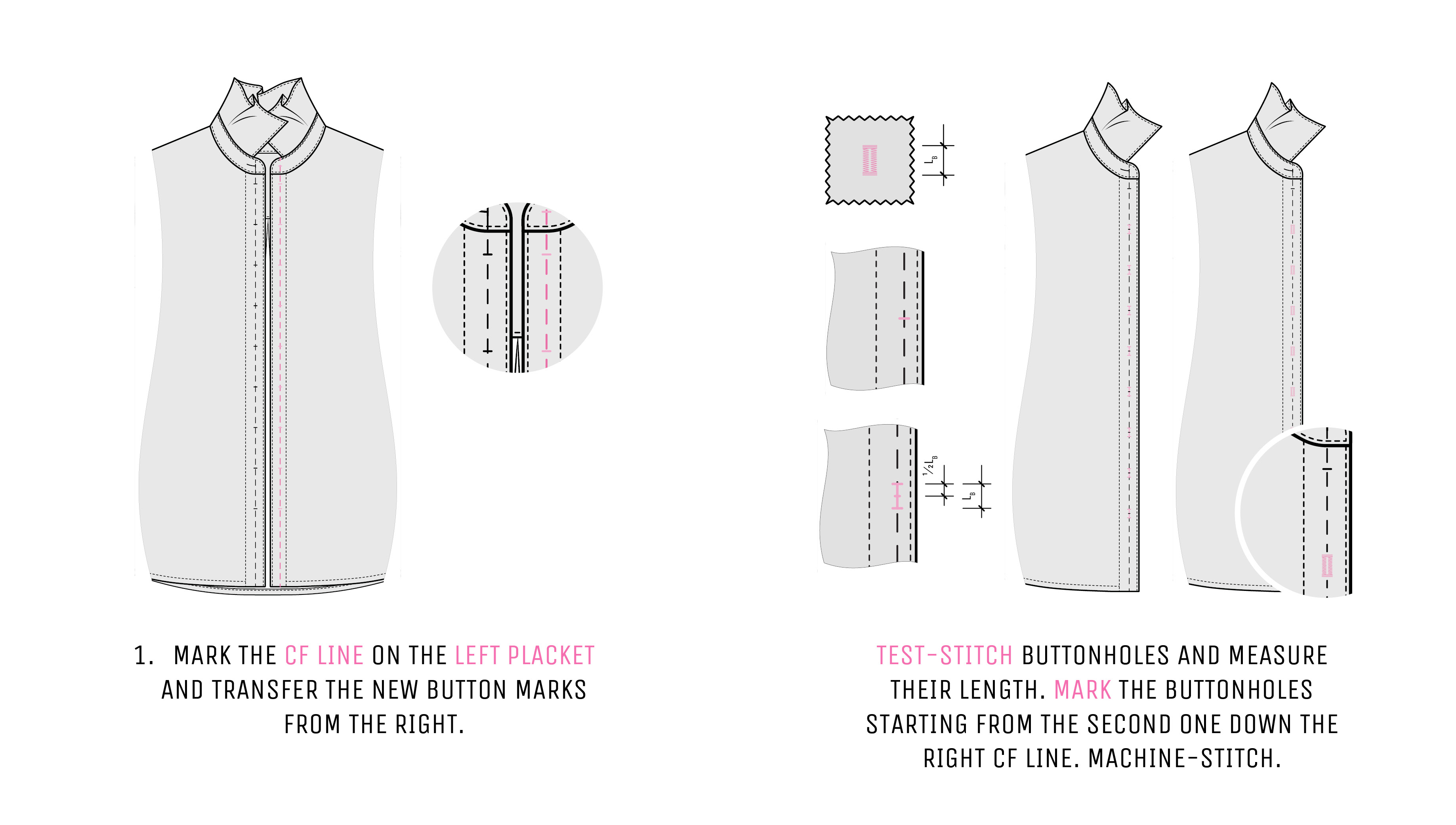 Illustration showing button placement step 1 on a shirt front. Illustration showing button placement step 1 on a shirt front.