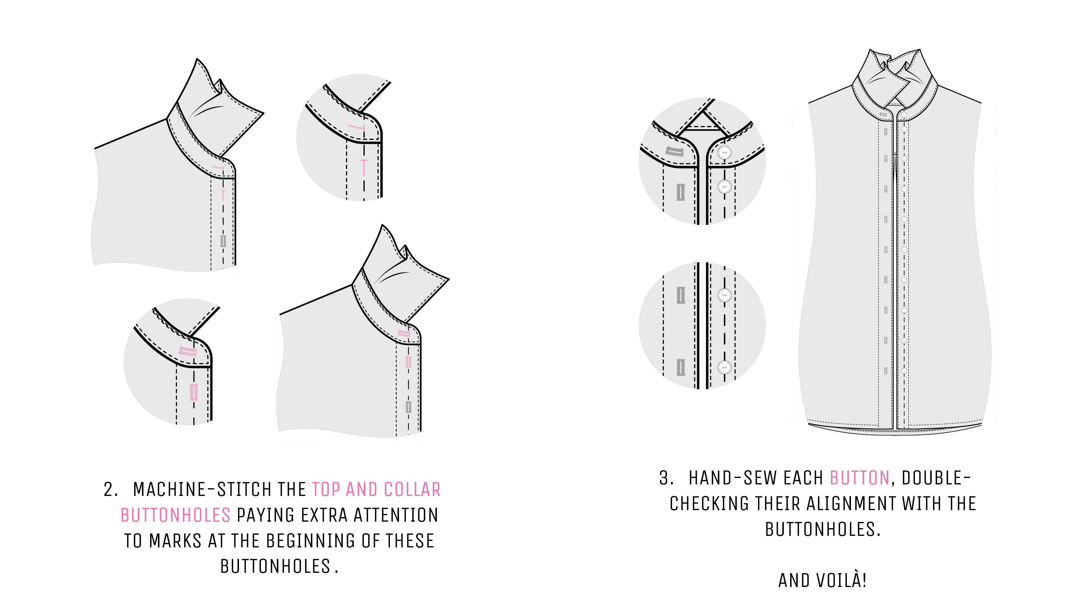 Illustration showing button placement step 2 on a shirt front. Illustration showing button placement step 2 on a shirt front.