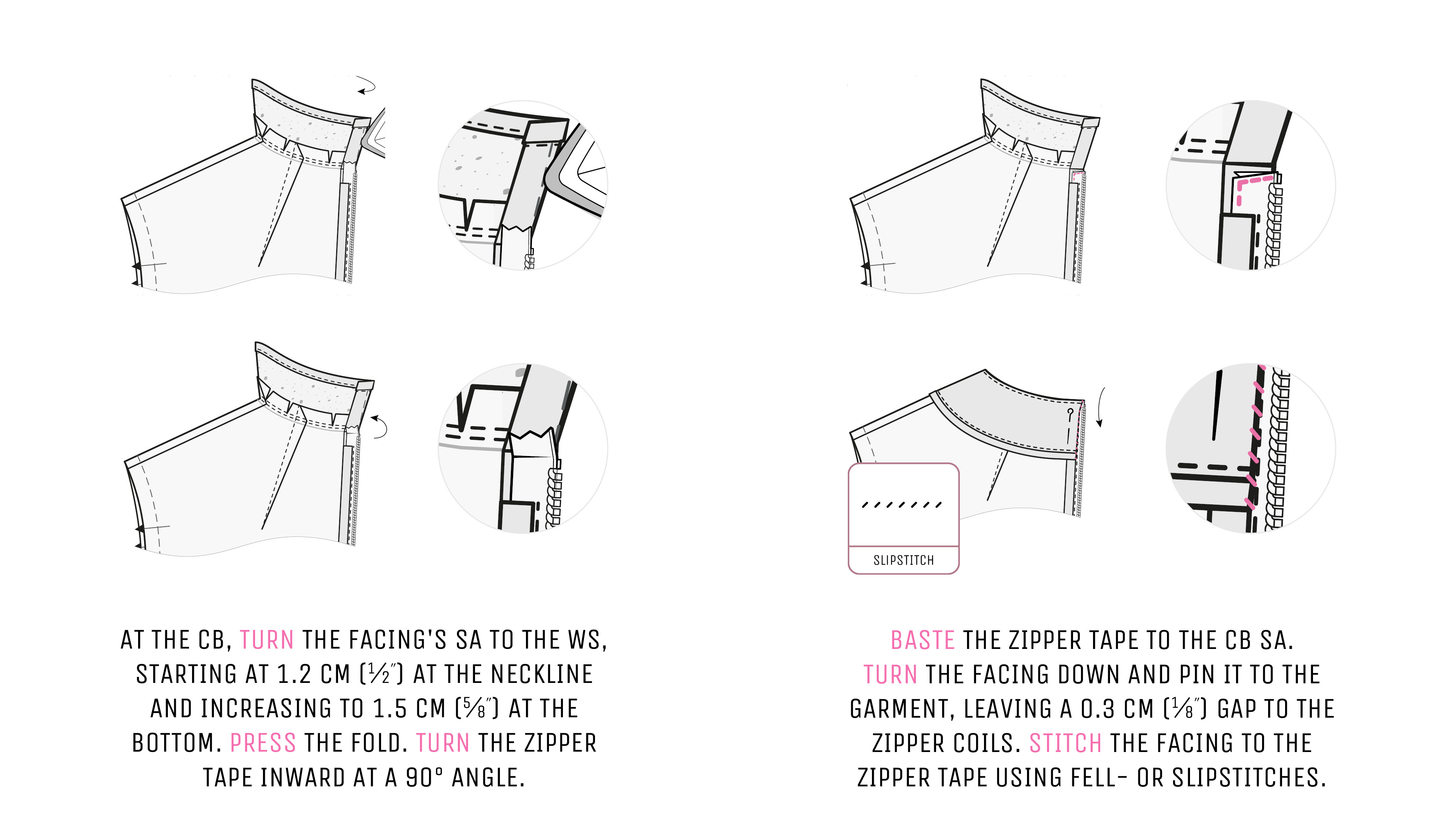 Step 3 — Finishing the zipper opening. Step 3 — Finishing the zipper opening.